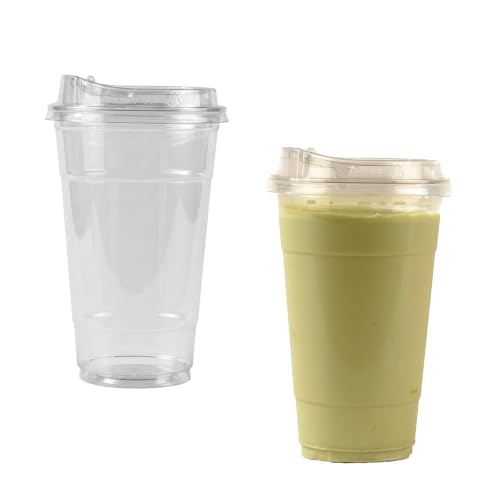 EcoQuality 20oz Clear PLA Ice Coffee Cups with Sip Through Lids