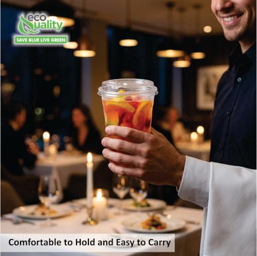 EcoQuality 20oz Clear PLA Ice Coffee Cups with Sip Through Lids