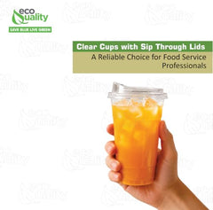 EcoQuality 20oz Clear PLA Ice Coffee Cups with Sip Through Lids