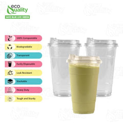 EcoQuality 20oz Clear PLA Ice Coffee Cups with Sip Through Lids
