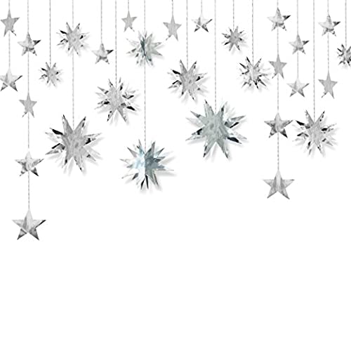 3D Paper Star Garland – Silver Party Decoration Banner