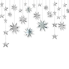 3D Paper Star Garland – Silver Party Decoration Banner