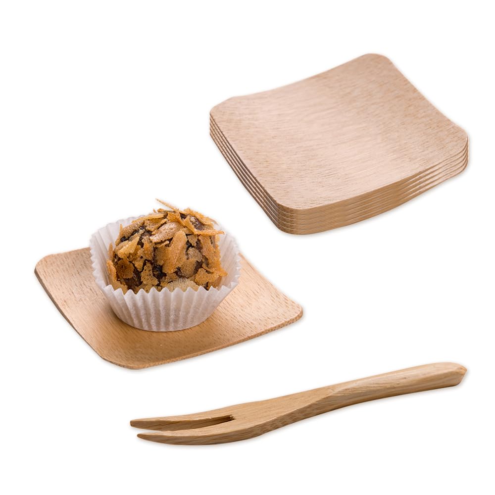2.3" Square Bamboo Plates & 3.5" Tasting Forks – Disposable Mini Tableware for Parties & Catering