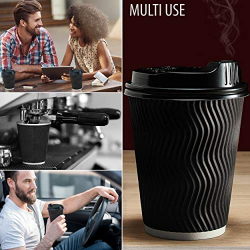 12oz Insulated Disposable Coffee Cups with Lids & Straws – Paper Cups for Hot Drinks