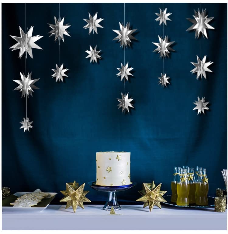 3D Paper Star Garland – Silver Party Decoration Banner