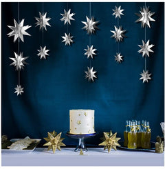 3D Paper Star Garland – Silver Party Decoration Banner