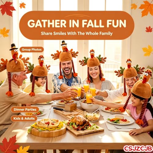 2-Piece Plush Turkey Hat Set – Funny Thanksgiving Headwear for Parties