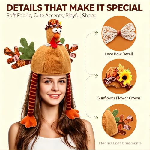 2-Piece Plush Turkey Hat Set – Funny Thanksgiving Headwear for Parties