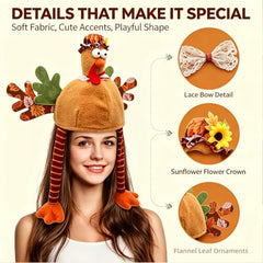 2-Piece Plush Turkey Hat Set – Funny Thanksgiving Headwear for Parties