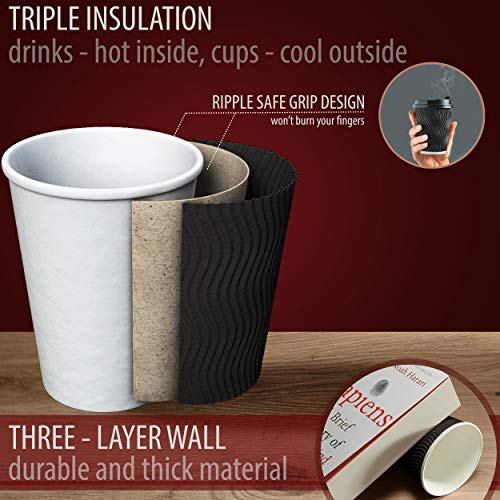 12oz Insulated Disposable Coffee Cups with Lids & Straws – Paper Cups for Hot Drinks