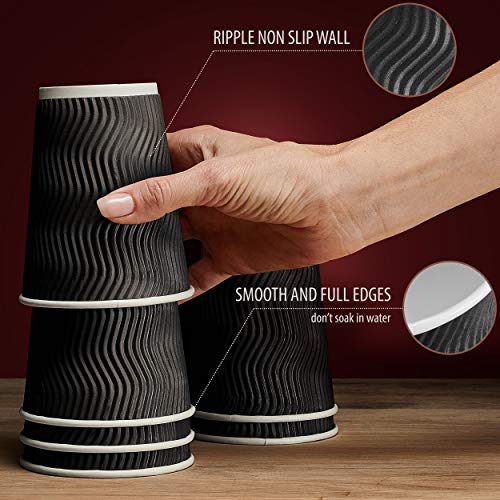 12oz Insulated Disposable Coffee Cups with Lids & Straws – Paper Cups for Hot Drinks