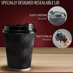 12oz Insulated Disposable Coffee Cups with Lids & Straws – Paper Cups for Hot Drinks