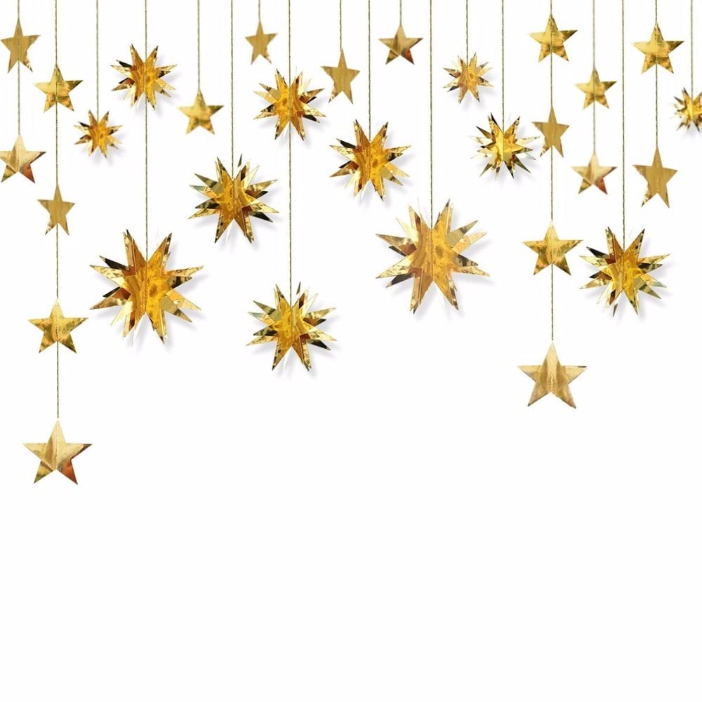 3D Paper Star Garland – Silver Party Decoration Banner