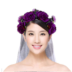 Halloween Skull Rose Headband with Veil – Gothic Floral Party Accessory
