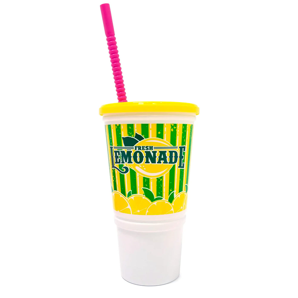 32oz Plastic Lemonade Cups with Lid & Straw – Disposable Party Cups