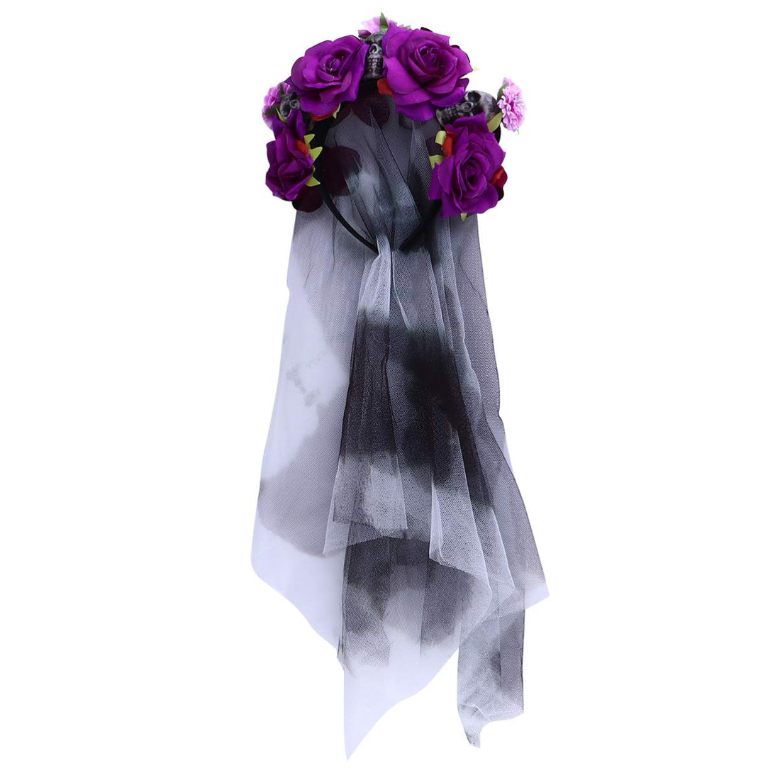 Halloween Skull Rose Headband with Veil – Gothic Floral Party Accessory