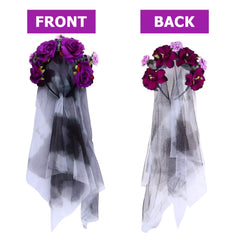 Halloween Skull Rose Headband with Veil – Gothic Floral Party Accessory