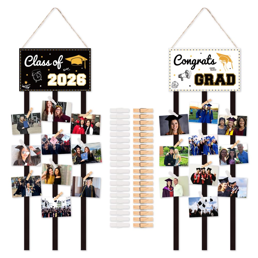 2026 Graduation Photo Frame Banner – Black Gold Party Decoration