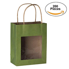 Green Kraft Gift Bags with Handles – Window Paper Bags for Party Favors