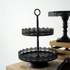 Black Cake Stand & Cupcake Tray Set – Lace Edge Dessert Display for Parties
