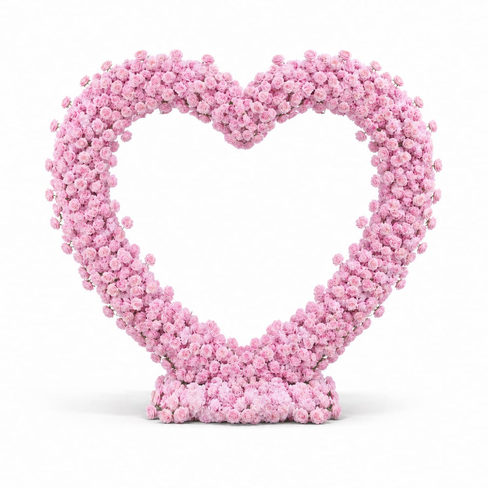 Pink Heart Flower Arch – Wedding Backdrop Decoration with Base