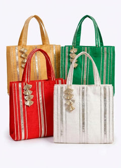 Handmade Silk Tote Bag – Multicolor Ethnic Striped Handbag