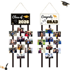 2026 Graduation Photo Frame Banner – Black Gold Party Decoration