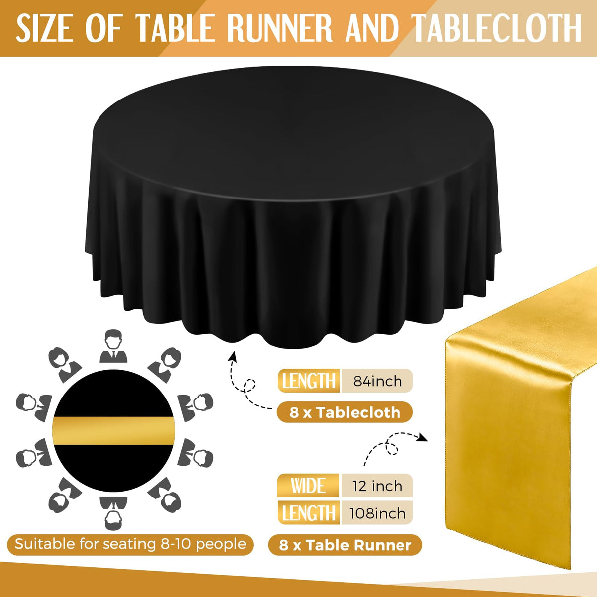 16-Piece Christmas Tablecloth & Satin Runner Set – Round Table Covers for Parties & Events