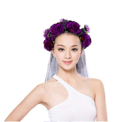 Halloween Skull Rose Headband with Veil – Gothic Floral Party Accessory