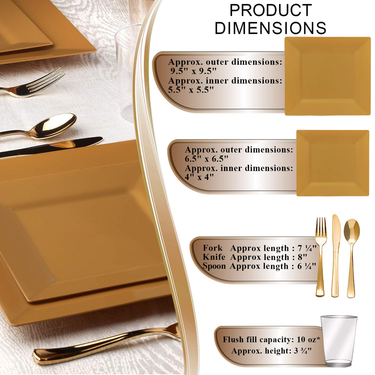 Disposable Plastic Dinnerware Set – White Plates with Blue & Gold Trim, Cups & Silverware
