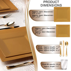 Disposable Plastic Dinnerware Set – White Plates with Blue & Gold Trim, Cups & Silverware