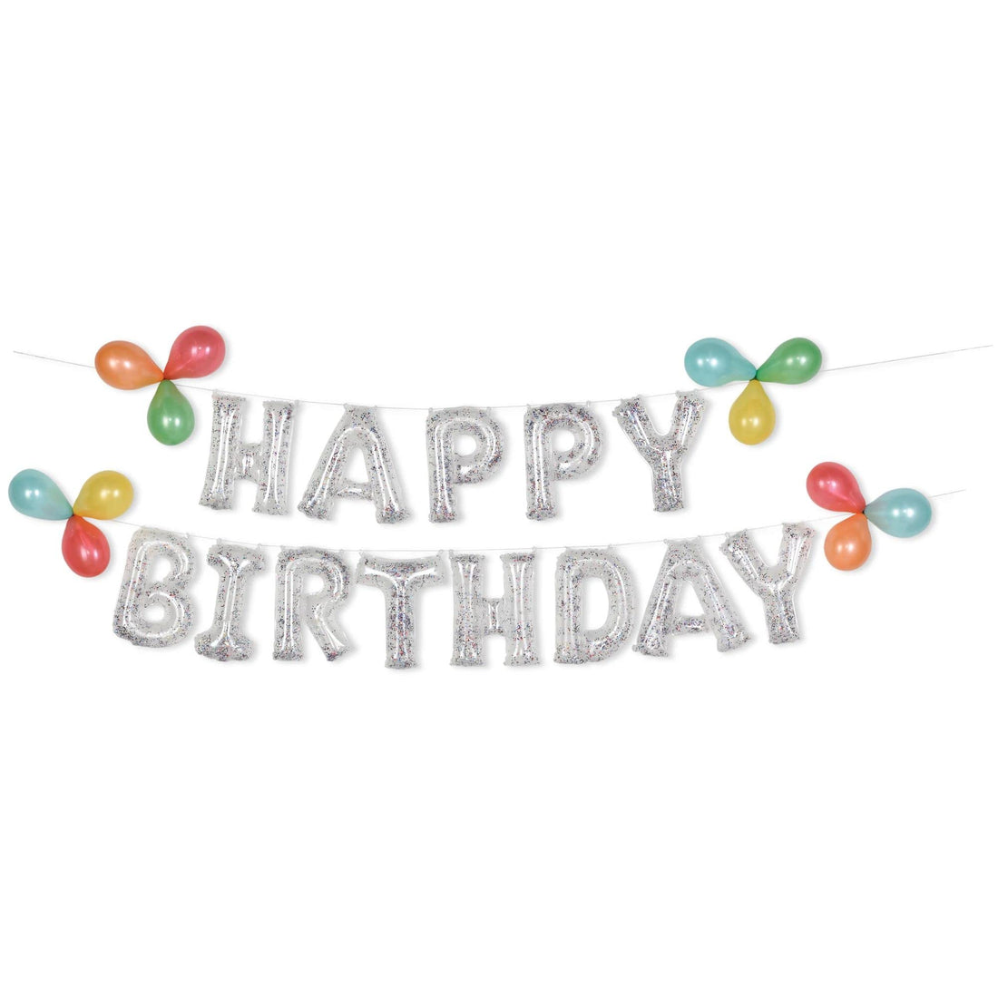 Happy Birthday Silver Glitter Mylar Balloon Banner – 16" Air-Filled