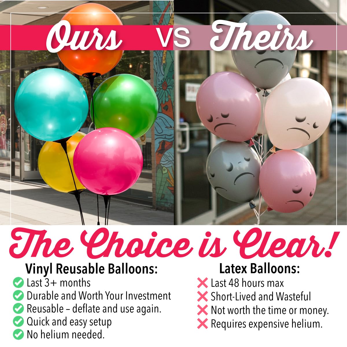 Reusable Outdoor Balloon Clusters – Helium-Free, All-Weather Plastic Balloons
