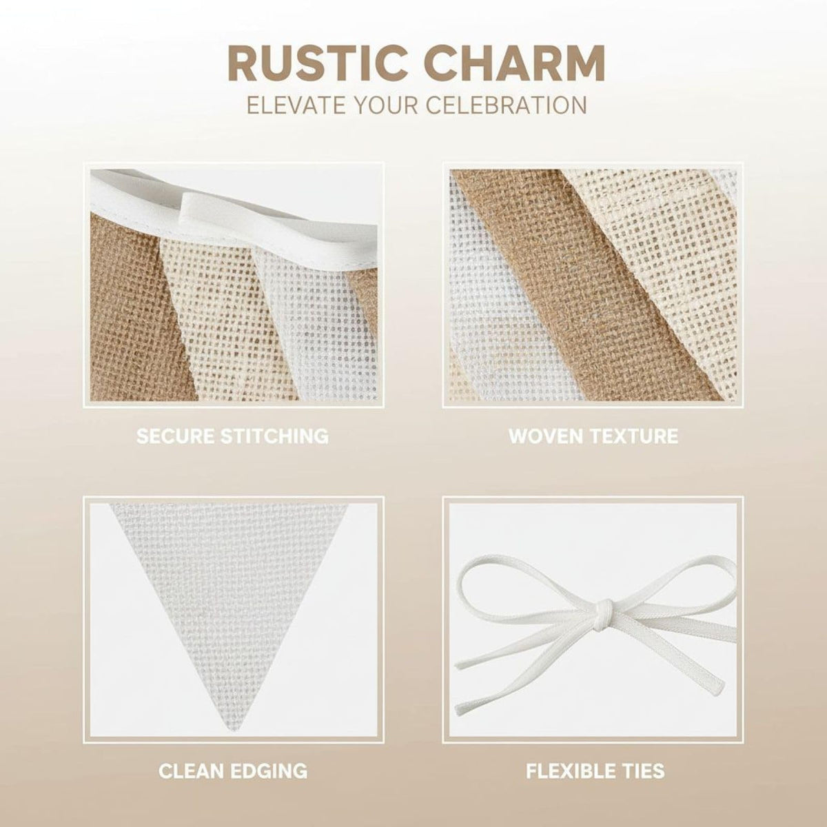 Burlap Banner – Beige Gradient Jute Triangle Flag Garland for Party & Wedding Decor