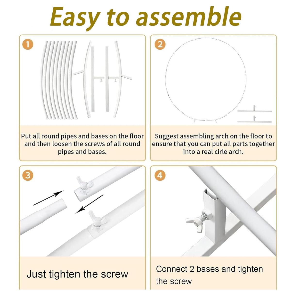 Metal Round Balloon Arch Kit – Reusable Gold & White Circle Frame