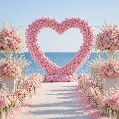 Pink Heart Flower Arch – Wedding Backdrop Decoration with Base