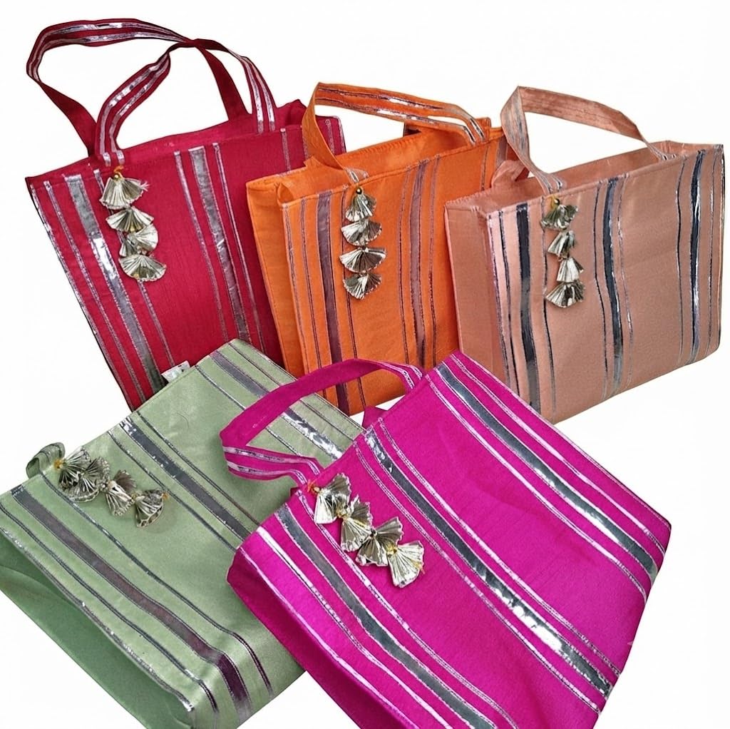 Handmade Silk Tote Bag – Multicolor Ethnic Striped Handbag