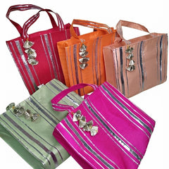 Handmade Silk Tote Bag – Multicolor Ethnic Striped Handbag