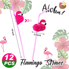 Taiyin Hawaiian Coconut Cups with Flamingo Straws for Luau Party