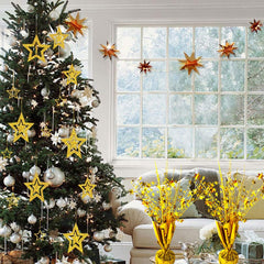 24 Pack Metallic Foil Spray Centerpieces – Star Table Decor for Parties & Events