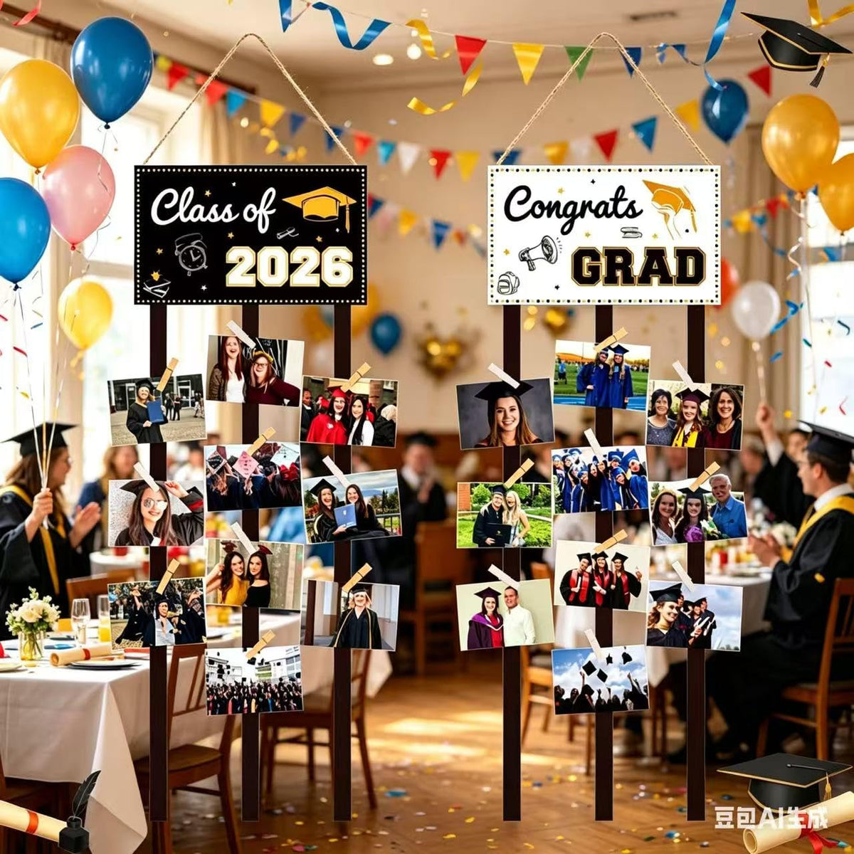 2026 Graduation Photo Frame Banner – Black Gold Party Decoration