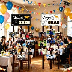2026 Graduation Photo Frame Banner – Black Gold Party Decoration