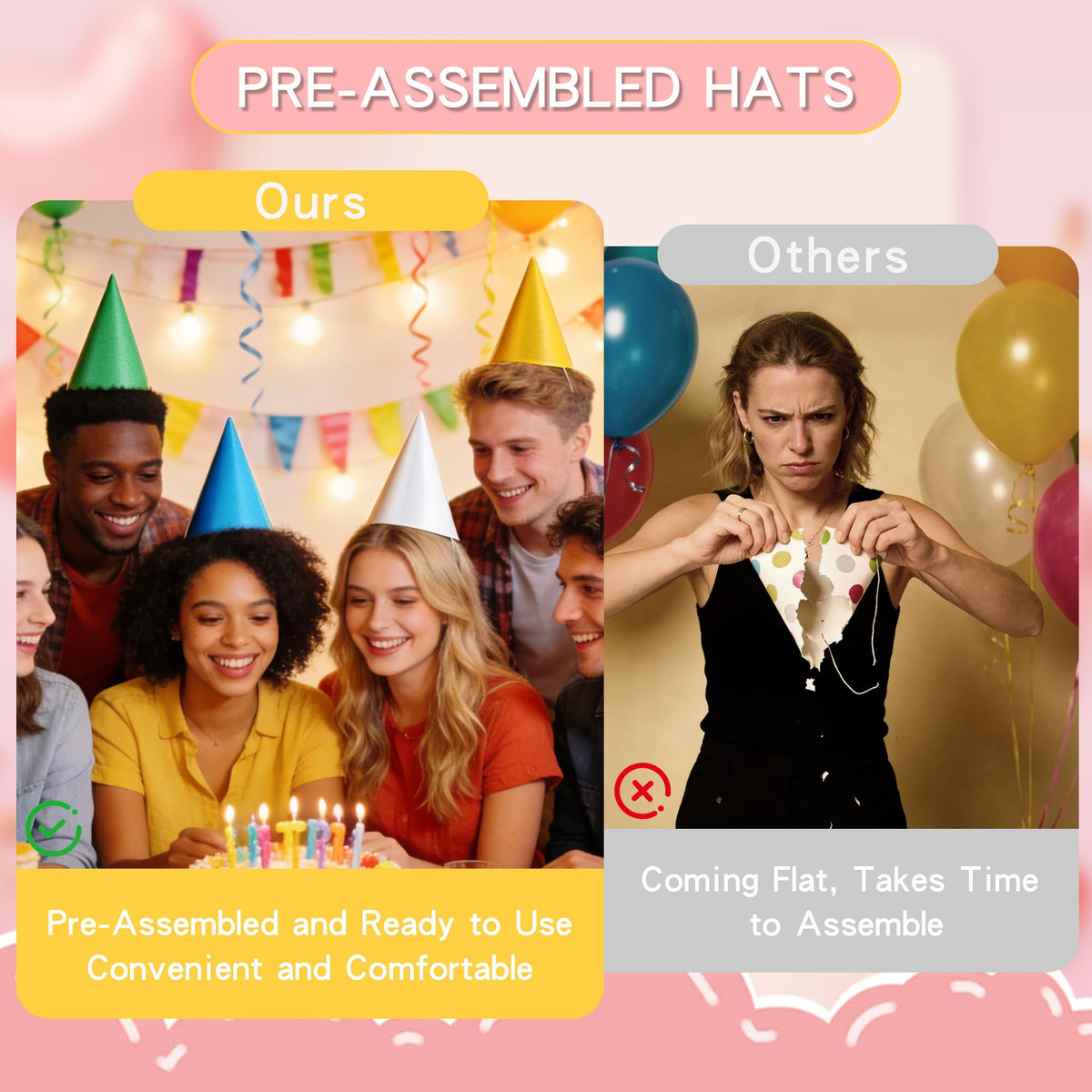 Pre-Assembled Party Hats – Party Accessories for Adults & Kids