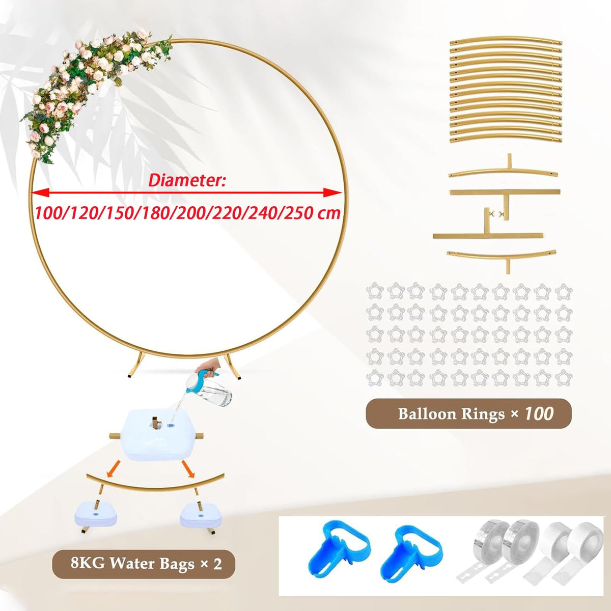 Metal Round Balloon Arch Kit – Reusable Gold & White Circle Frame