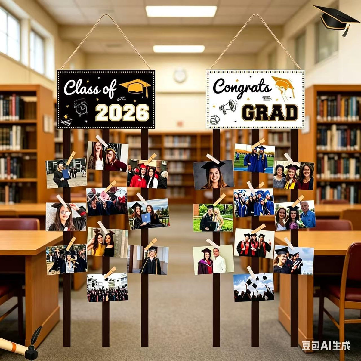 2026 Graduation Photo Frame Banner – Black Gold Party Decoration