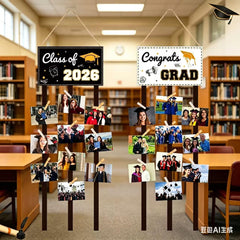 2026 Graduation Photo Frame Banner – Black Gold Party Decoration