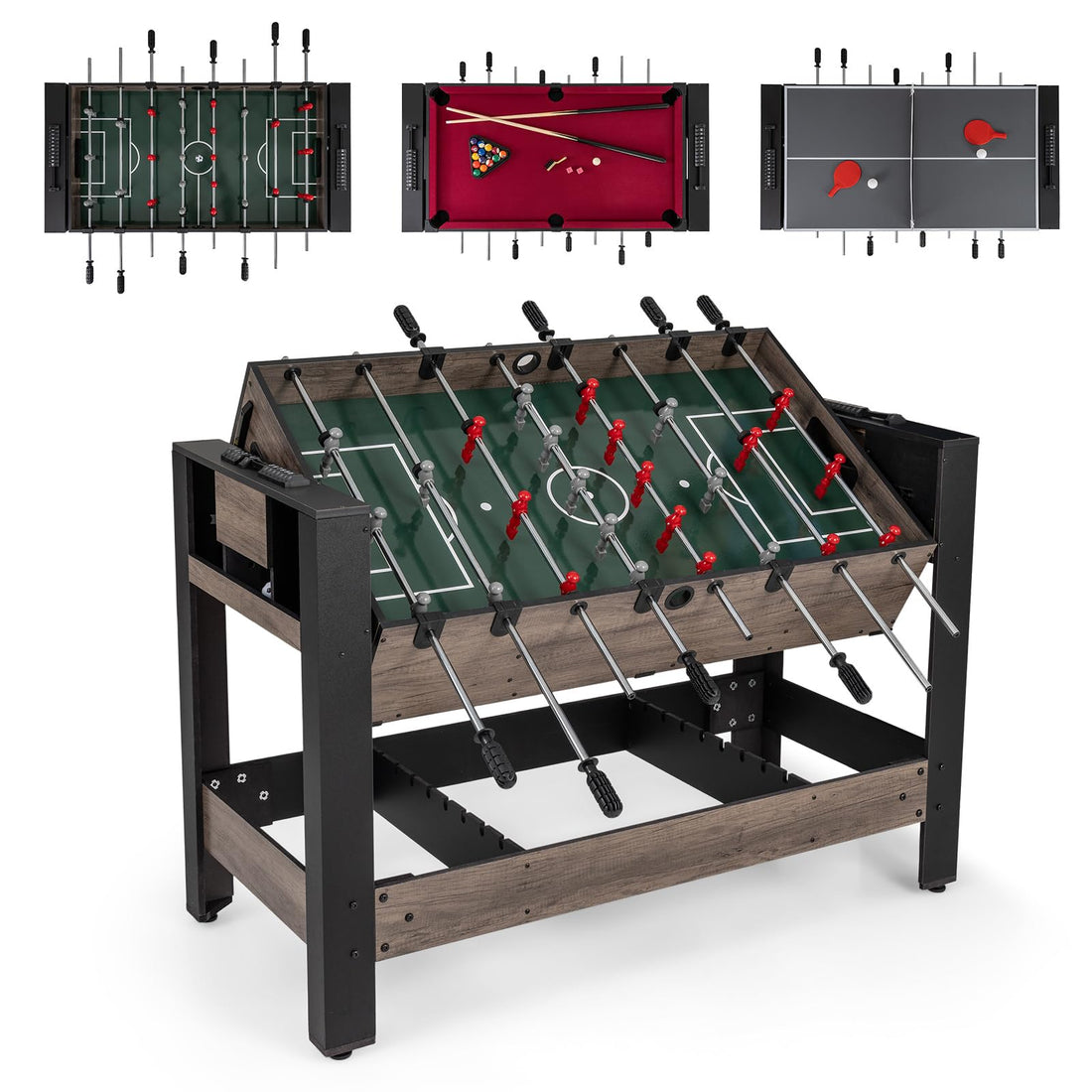 3-in-1 Swivel Game Table – Foosball, Pool & Table Tennis, 49" Indoor Arcade Table