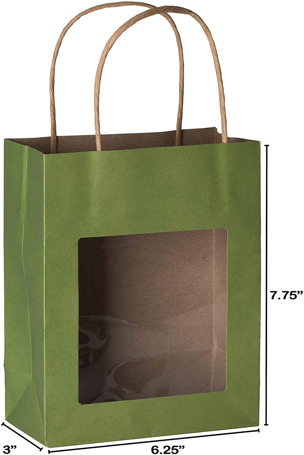 Green Kraft Gift Bags with Handles – Window Paper Bags for Party Favors