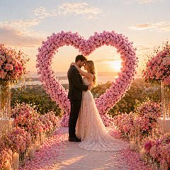Pink Heart Flower Arch – Wedding Backdrop Decoration with Base