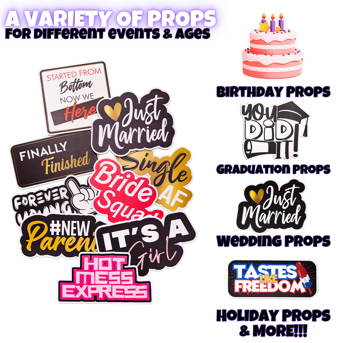 10-Piece Waterproof Photo Booth Props – Durable PVC Foamboard Props for Weddings & Parties